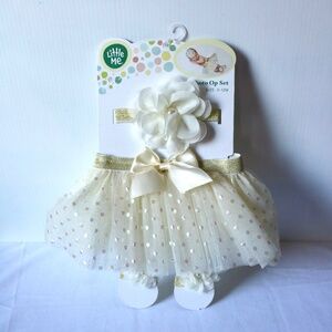 3 Piece Tutu Set Baby Newborn Photography Cream Gold Polka Dot Tulle Size 0-12
